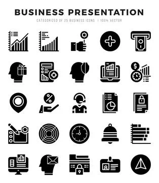 Business Presentation elements. Glyph web icon set. Simple vector illustratio 스톡 일러스트