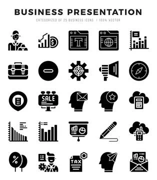 Business Presentation elements. Glyph web icon set. Simple vector illustratio Stock Illustration