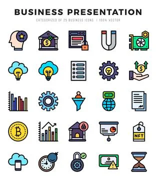 Business Presentation elements. Lineal Color web icon set. Simple vector il.. Stock Illustration