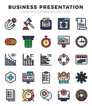 Business Presentation elements. Lineal Color web icon set. Simple vector il.. Stock Illustration