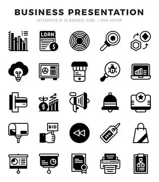 Business Presentation elements. Lineal Filled web icon set. Simple vector i.. 스톡 일러스트