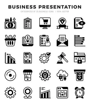Business Presentation elements. Lineal Filled web icon set. Simple vector i.. Illustrazione stock