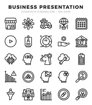 Business Presentation elements. Lineal web icon set. Simple vector illustra.. Illustrazione stock