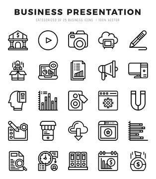 Business Presentation elements. Lineal web icon set. Simple vector illustra.. 스톡 일러스트