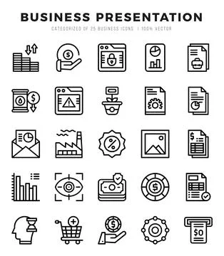 Business Presentation elements. Lineal web icon set. Simple vector illustra.. Stock Illustration