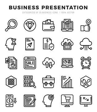 Business Presentation elements. Lineal web icon set. Simple vector illustra.. Stock Illustration