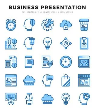 Business Presentation elements. Two Color web icon set. Simple vector illus.. 스톡 일러스트