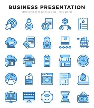 Business Presentation elements. Two Color web icon set. Simple vector illus.. 스톡 일러스트