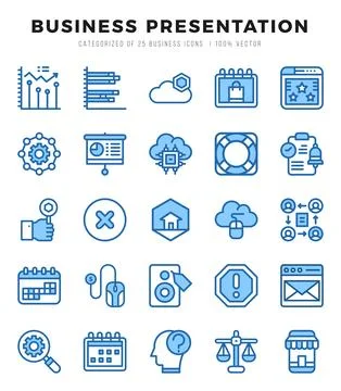 Business Presentation elements. Two Color web icon set. Simple vector illus.. Illustrazione stock