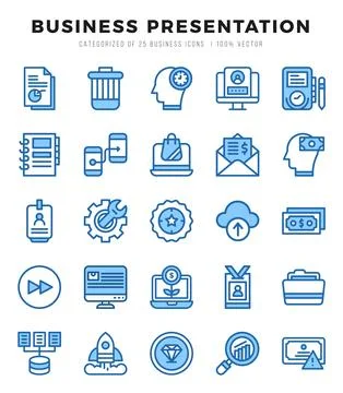 Business Presentation elements. Two Color web icon set. Simple vector illus.. Stock Illustration