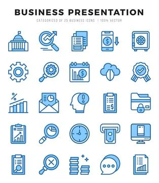 Business Presentation elements. Two Color web icon set. Simple vector illus.. Stock Illustration
