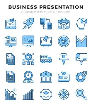Business Presentation elements. Two Color web icon set. Simple vector illus.. Stock Illustration