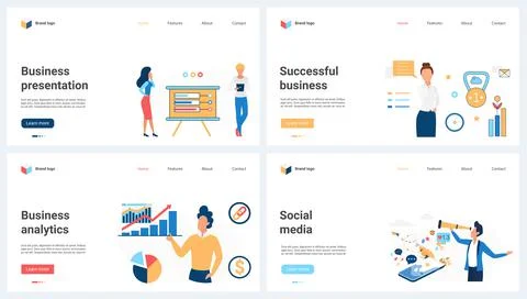 Business presentation, financial data research, analytics, success set and tiny Illustrazione stock