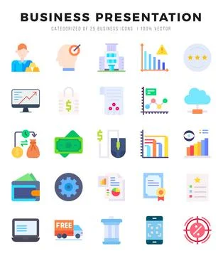 Business Presentation Flat icons collection. 25 icon set in a Flat design. Stock Illustration