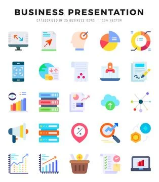 Business Presentation Flat icons collection. Flat icons pack. Vector illust.. Stock Illustration