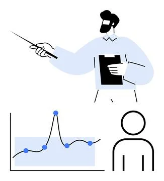 Business Presentation with Graph and Speaker for Data Analysis and Team Col.. Illustrazione stock