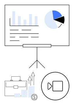 Business Presentation with Graphs, Pie Chart, Briefcase, Arrow Indicators, .. Stock Illustration