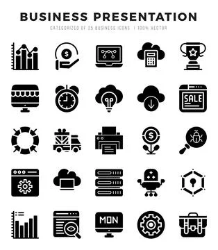 Business Presentation Icon Bundle 25 Icons for Websites and Apps Stock Illustration