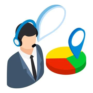 Business presentation icon isometric vector. Talking man with headset pie chart Stock Illustration