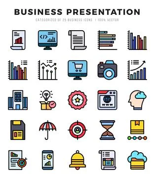 Business Presentation Icon Pack 25 Vector Symbols for Web Design. 库存插图