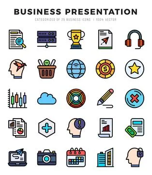 Business Presentation Icon Pack 25 Vector Symbols for Web Design. Stock Illustration