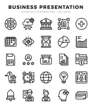 Business Presentation Icon Pack 25 Vector Symbols for Web Design. Stock Illustration