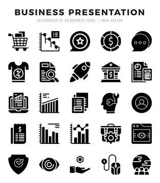 Business Presentation Icon Pack 25 Vector Symbols for Web Design. Stock Illustration