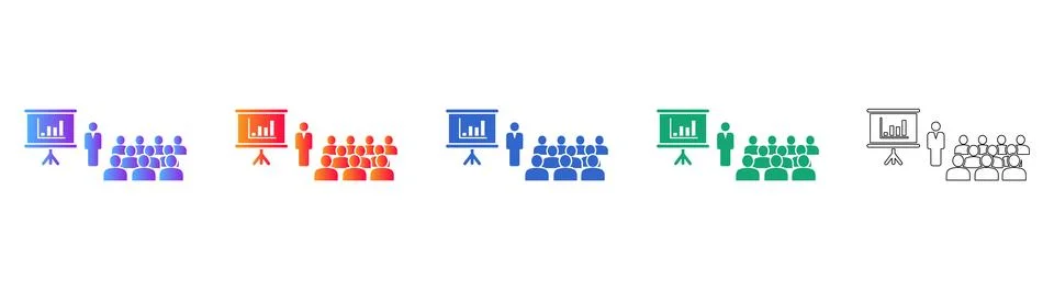 Business Presentation Icon Set with Gradient and Outline Styles Illustrazione stock