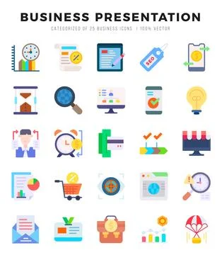 Business Presentation Icons bundle. Flat style Icons. Vector illustration. Illustrazione stock