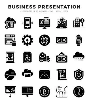 Business Presentation Icons bundle. Glyph style Icons. Vector illustration. Stock Illustration