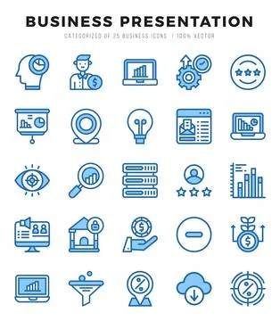 Business Presentation Icons bundle. Two Color style Icons. Vector illustratio Illustrazione stock