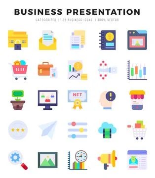 Business Presentation Icons Pack. Flat icons set. Flat icon collection set... Stock Illustration