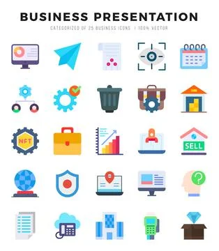 Business Presentation Icons Pack Flat Style. Vector illustration. Illustrazione stock