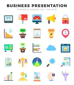 Business Presentation Icons Pack Flat Style. Vector illustration. Stock Illustration