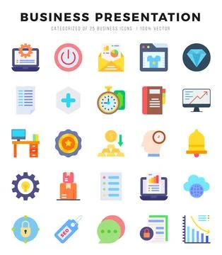 Business Presentation Icons Pack. Flat icons set. Flat icon collection set... Illustrazione stock