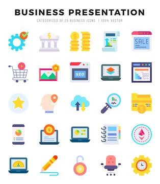 Business Presentation Icons Pack. Flat icons set. Flat icon collection set... Stock Illustration