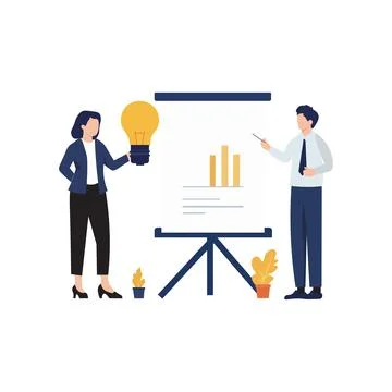 Business presentation with idea and data analysis Illustrazione stock