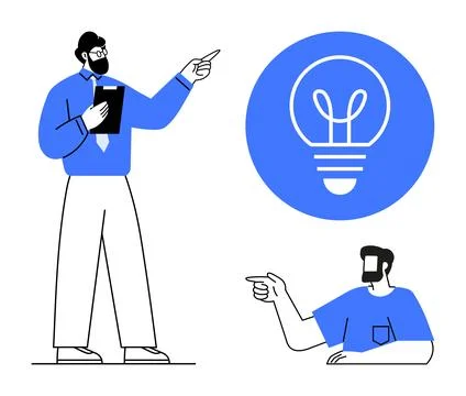Business Presentation with Light Bulb Idea Concept and People Discussing In.. イラスト素材