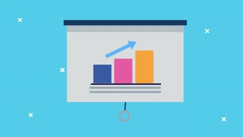 Business presentation motion graphics with bar chart and growth arrow on pr.. Stock Footage 334157830