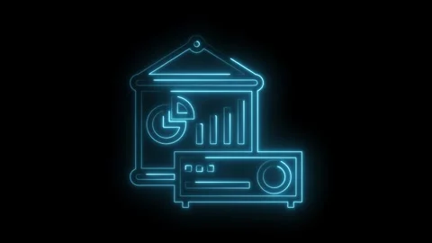 Business presentation neon icon with projector on black background Stock Footage 322975603