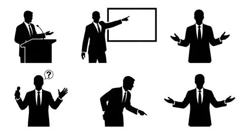 Business Presentation Sequence Silhouettes, Set of Six Stock Illustration