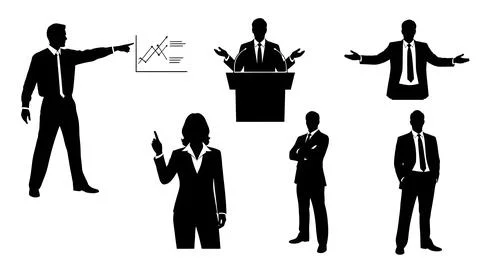 Business Presentation Vector Silhouettes, Set of Six Poses Stock Illustration