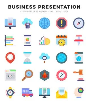 Business Presentation web icons in Flat style. Stock Illustration
