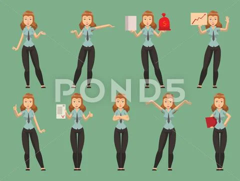 Business presentation woman vector set Stock Illustration