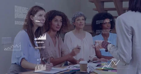 Business presenter gesturing at table showing charts and map as team jotting Video stock 318239803