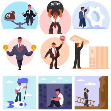 Business problem and solution vector illustration set 스톡 일러스트