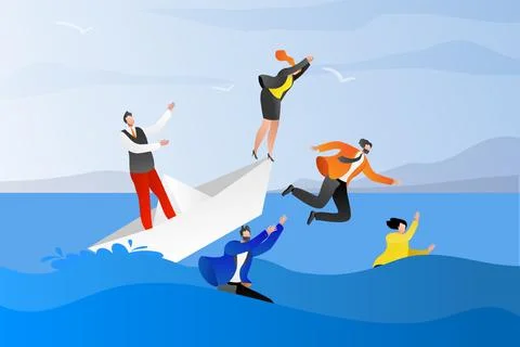 Business problem flood ship, problems at work career and financial crisis Stock Illustration