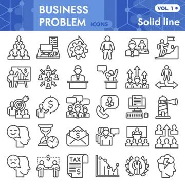 Business problem line icon set, problem solving symbols set collection or vector Stock Illustration
