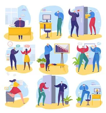 Business problem at office set, vector illustration, man woman character Illustrazione stock