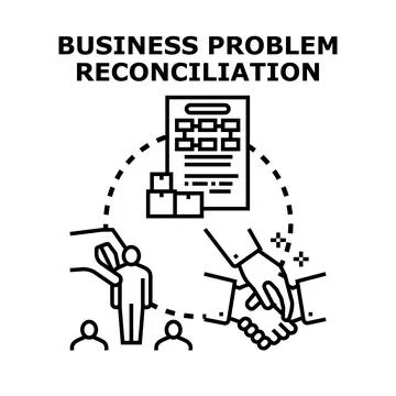 Business problem reconciliation identifying solutions and collaboration Stock Illustration